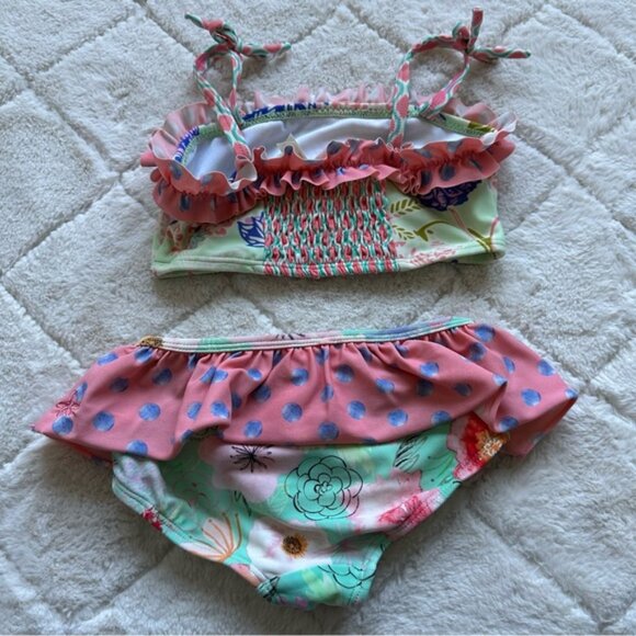 Matilda Jane | Aqua & Pink Floral Cannonball & Seashells Bikini Set | Size 4 - Picture 11 of 12
